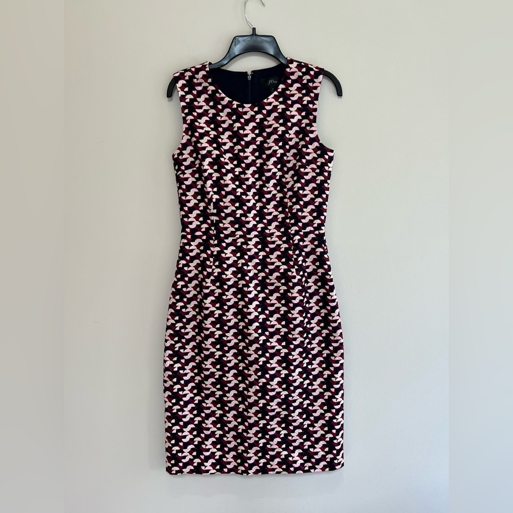 NWT J. Crew Sleeveless Portfolio Dress in Geometric Print Burgundy, size 4